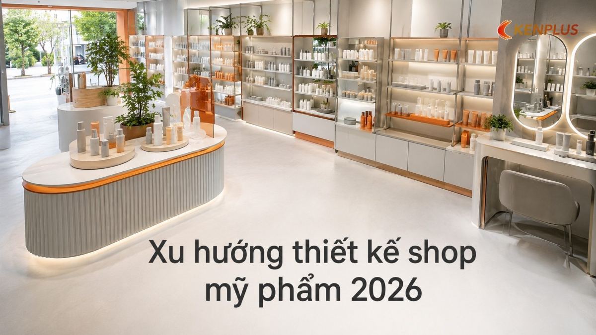 Xu hướng thiết kế shop mỹ phẩm 2026: phong cách Hàn Quốc pastel
